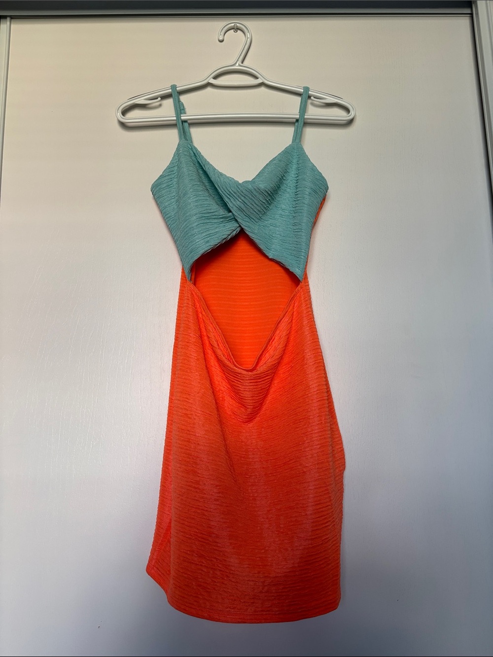 SHEIN Teal & Orange Spliced Mini Dress